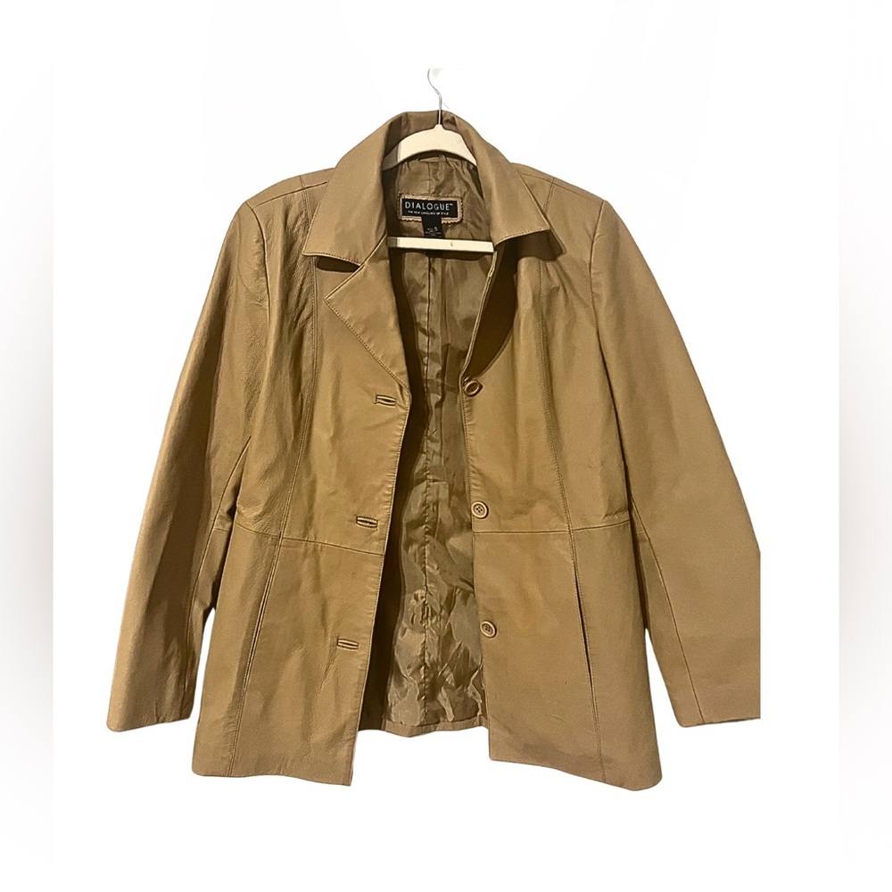 Dialogue Tan Genuine Leather Blazer Jacket Women’s Size M
